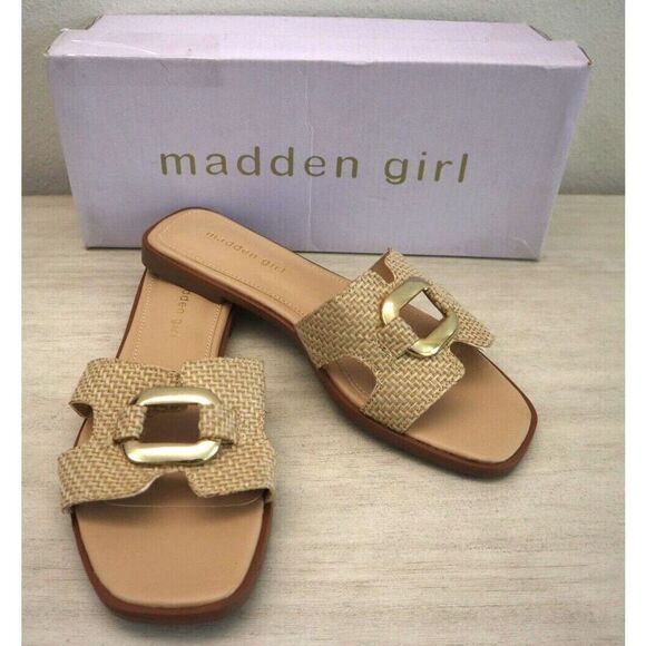 Madden Girl ELLI05J1 Women Sz 8.5M Natural/Beige Raffia Elliot Slide Sandals - Picture 1 of 9